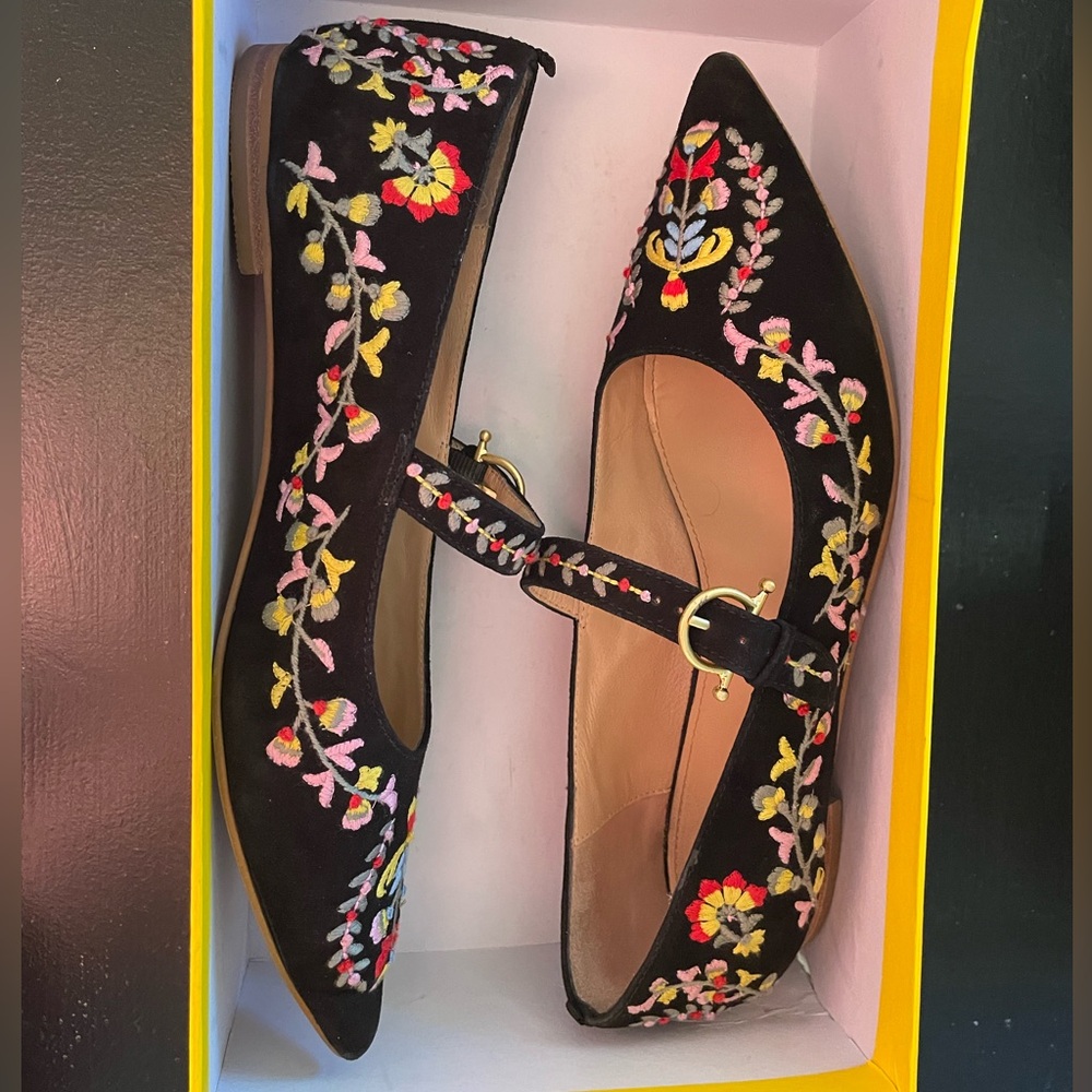Boden Multicolor Floral Embroidered Mary Jane Pointed Toe Flats - Picture 9 of 14